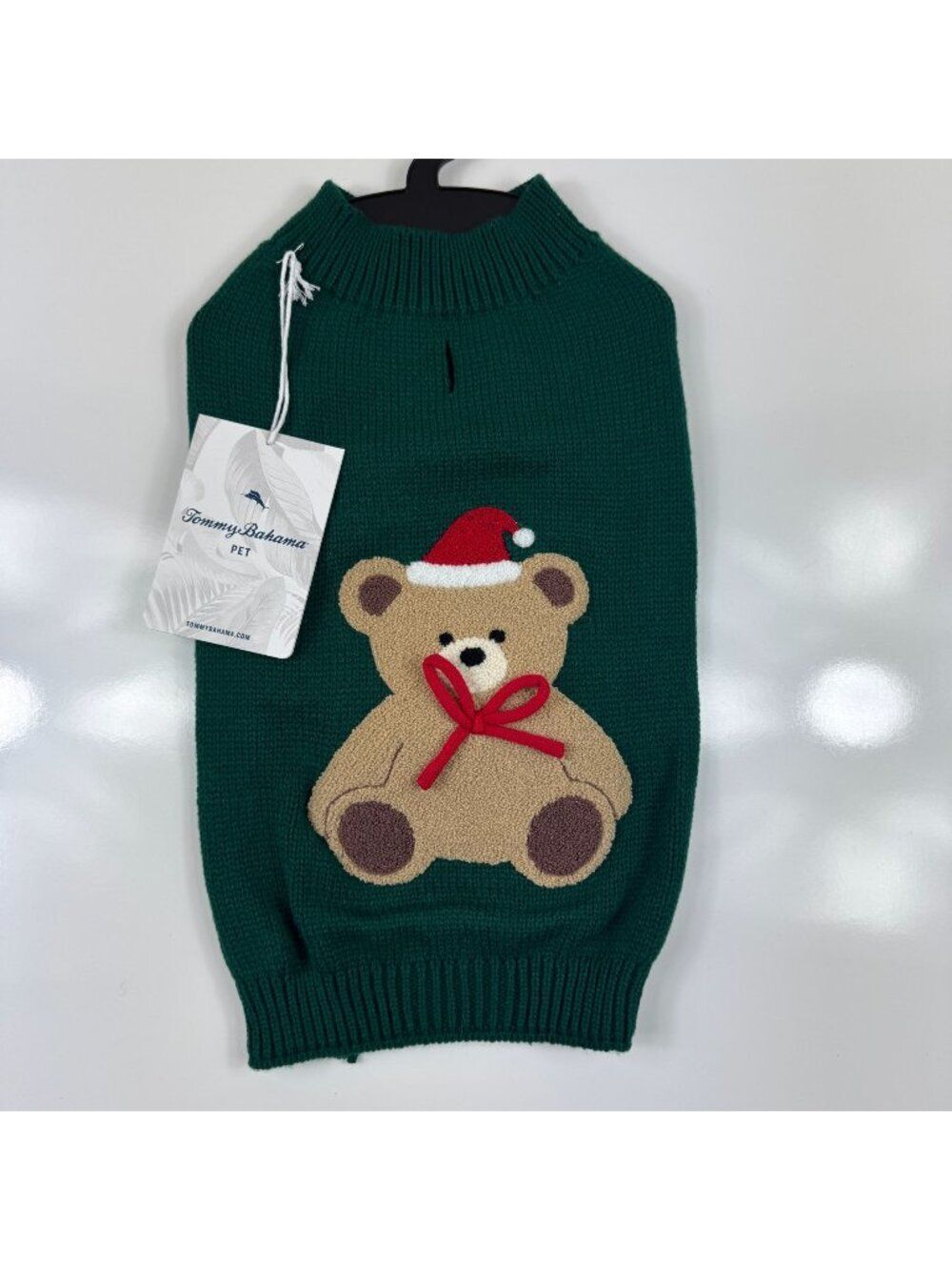 Tommy Bahama Pet Christmas Teddy Bear Dog Sweater Green Knit Medium Whimsicle
